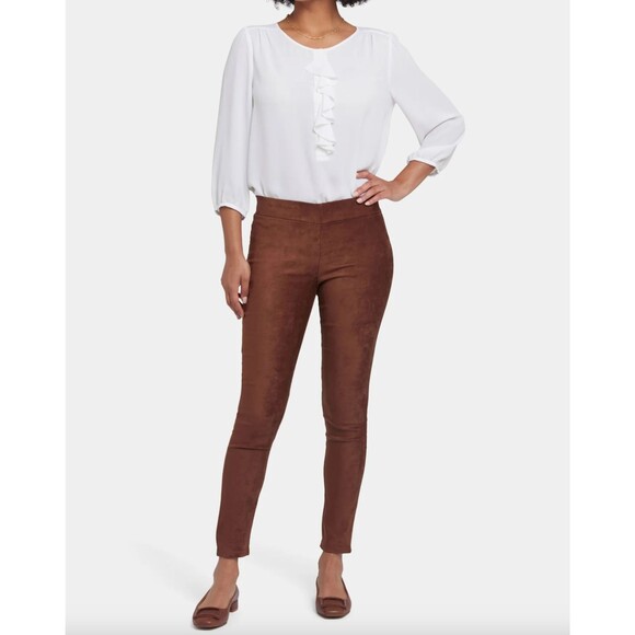 NYDJ Faux Suede Basic Legging Pant 14P Petite Coffee Bean Brown NWT B52 - Picture 1 of 6
